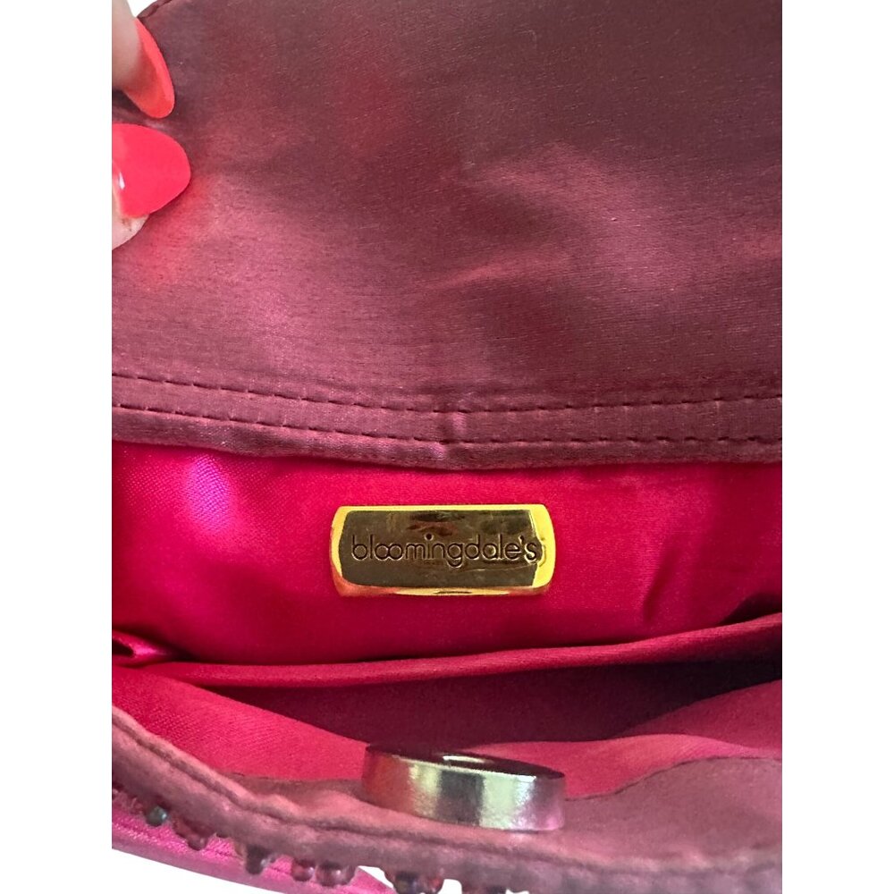 BLOOMINGDALES Vintage Beaded Raspberry Cocktail Bag with Mirror - Picture 10 of 12